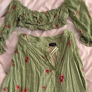 Majorelle Olive Buttoned Top & Skirt Set